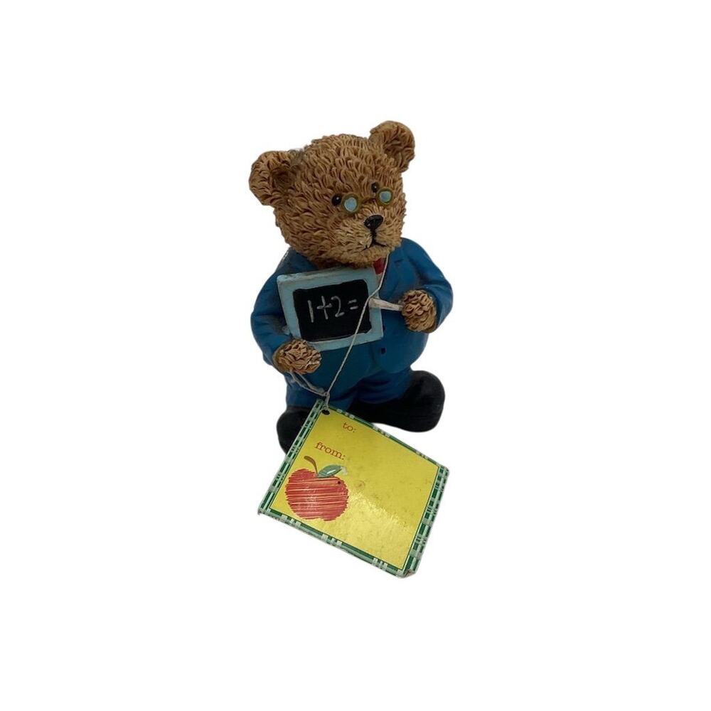 Teacher Bear Figurine‎ 4.5" Chalkboard Apple Theme Gift